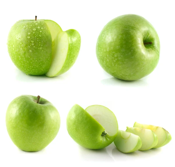 Kolekcja zielone jabłko na białym tle — Zdjęcie stockowe