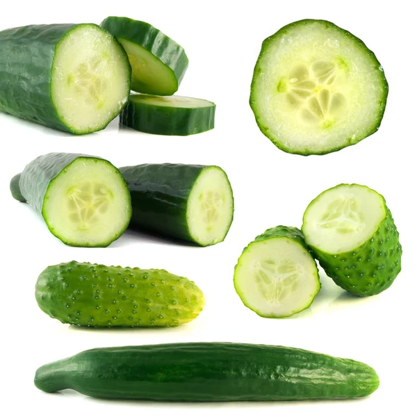 Komkommer collectie geïsoleerd op witte achtergrond — Stockfoto