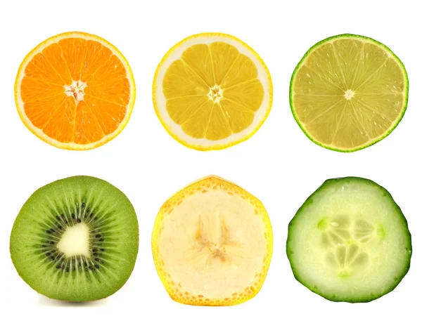 Fruits and vegetable slices collection isolated — Stock Photo, Image