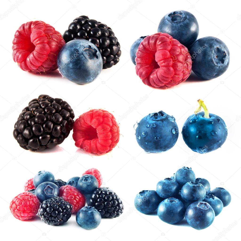 Blueberry, raspberry, blackberry set isolated
