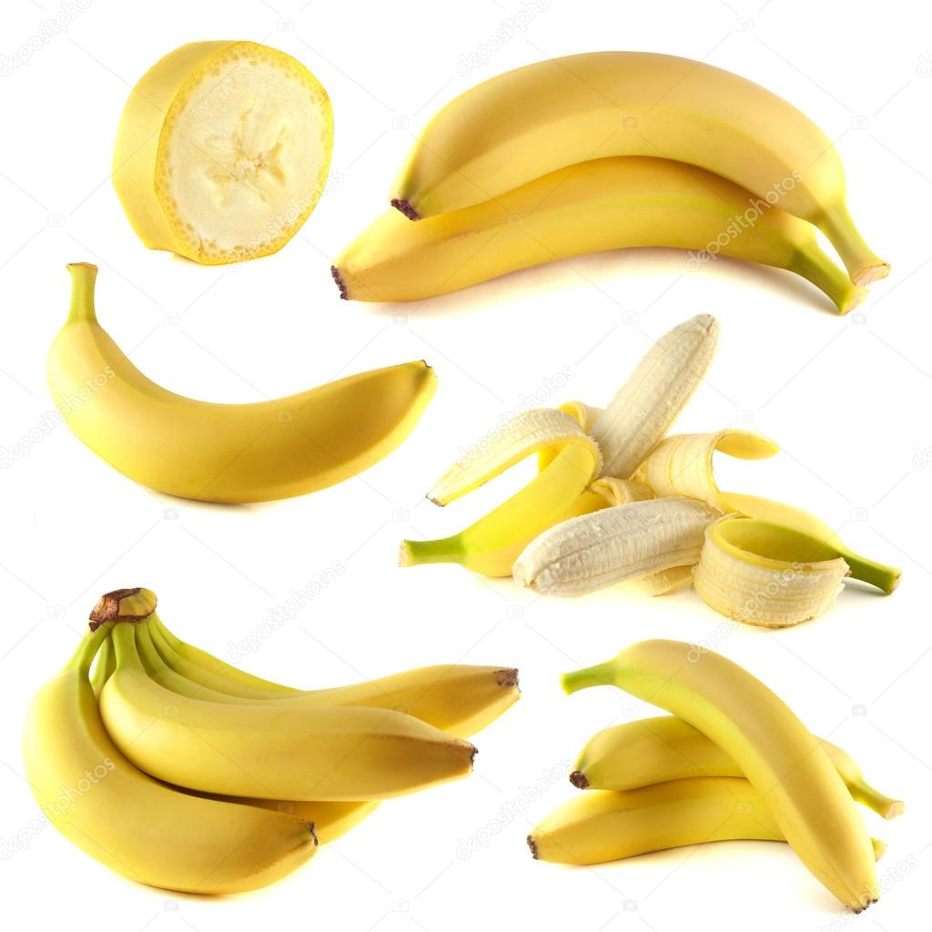 Bananas collection isolated on white background