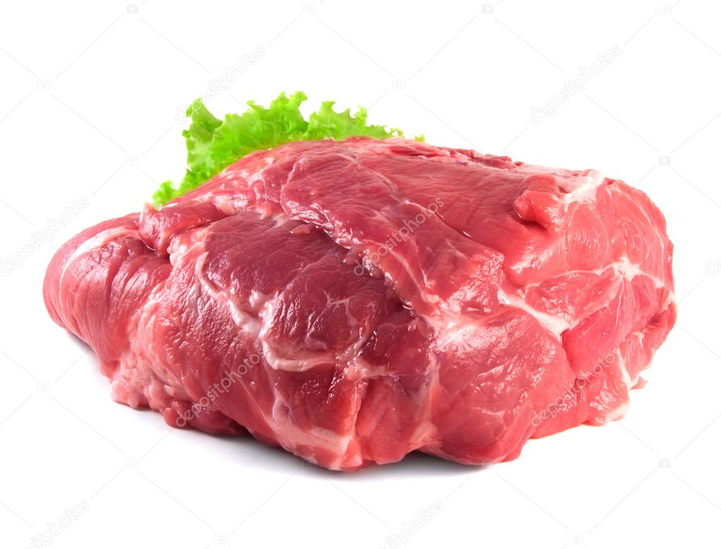 Pork neck carbonade. Raw pork meat with salad