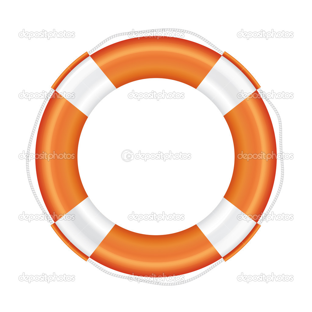 Orange lifebuoy with white stripes and rope.