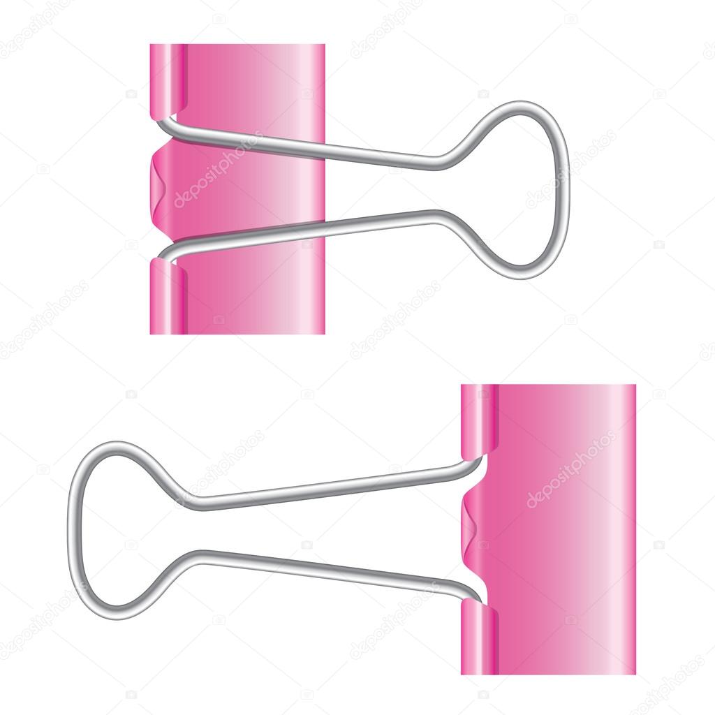 Binder clips. Pink paper clip. Isolated metal icon