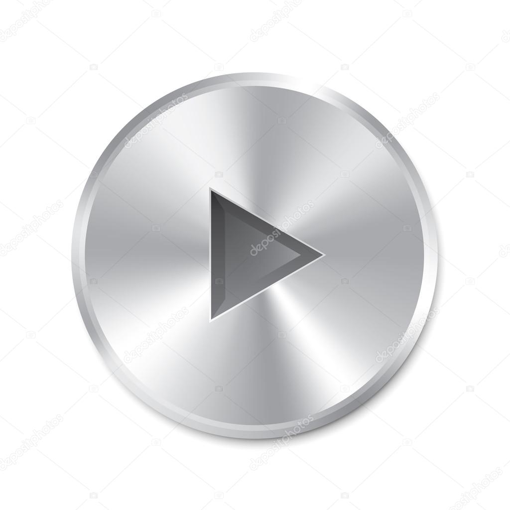 Realistic metallic Play Button (round). Isolated.