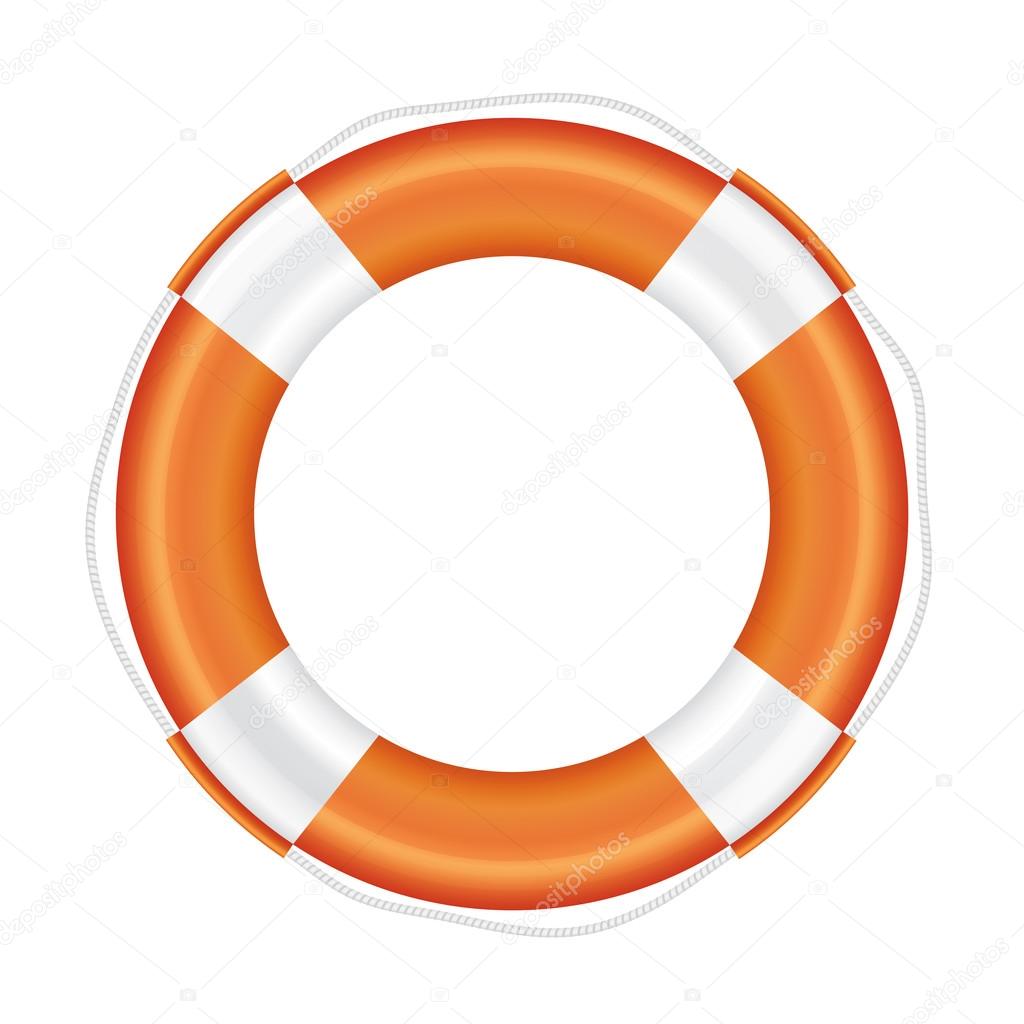 Orange lifebuoy with white stripes and rope.