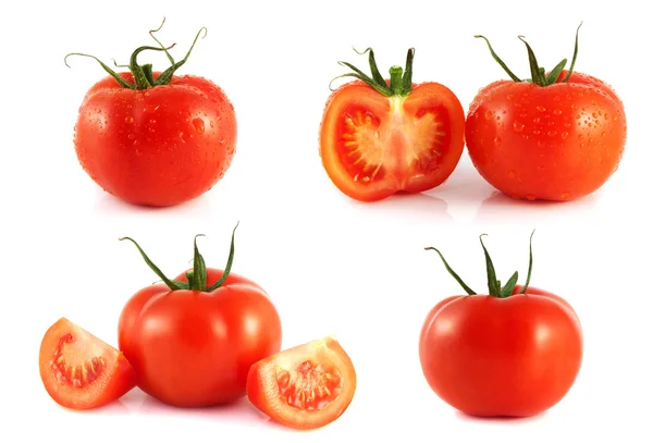 Tomates vermelhos conjunto isolado no fundo branco. — Fotografia de Stock