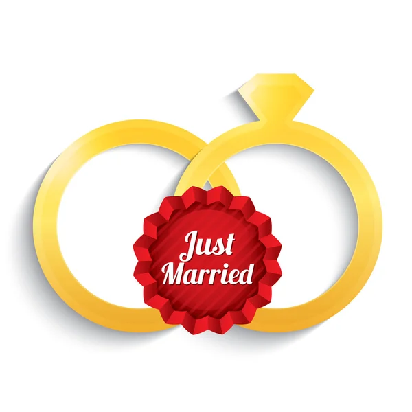 Wedding gold rings. Just married label. — Stock Vector