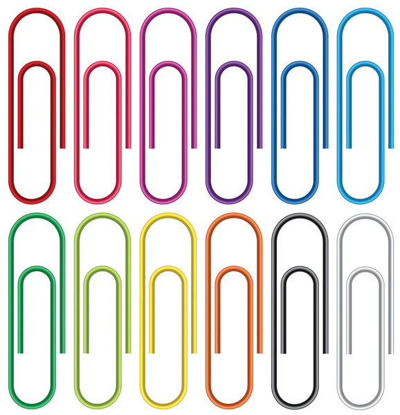 Paper clips isolated on white background. Vector.