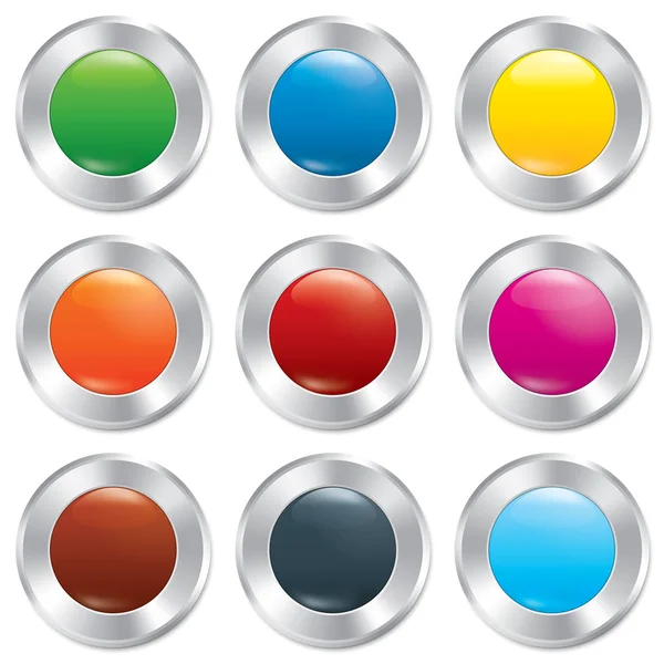 Metallic buttons template set. Realistic icons. — Stock Vector