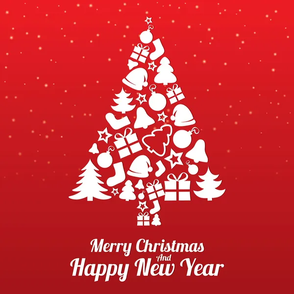Boldog karácsonyt üdvözlőlap. fa lapos ikonok. — Stock Vector
