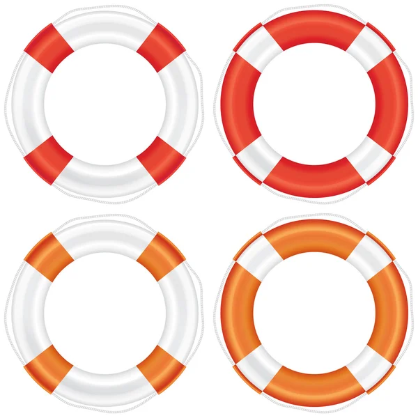 Colorful lifebuoy set with stripes and rope. — Stock Vector