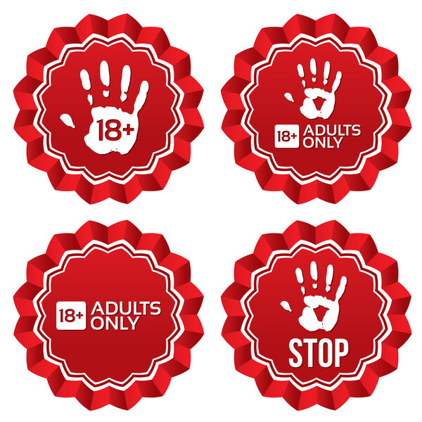Adults only content labels. Age limit stickers.