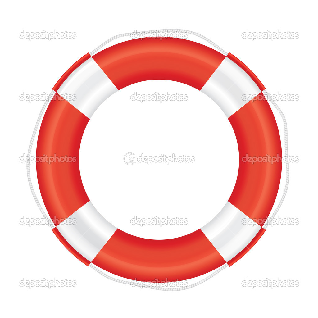 Lifebuoy with red stripes and rope (salvation).