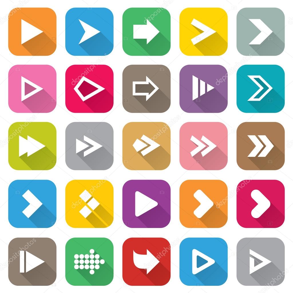 Arrow sign icon set. 25 Flat buttons for Web.