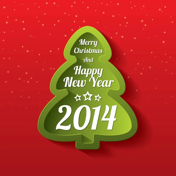 Merry christmas gröna träd gratulationskort. 2014. — Stockfoto
