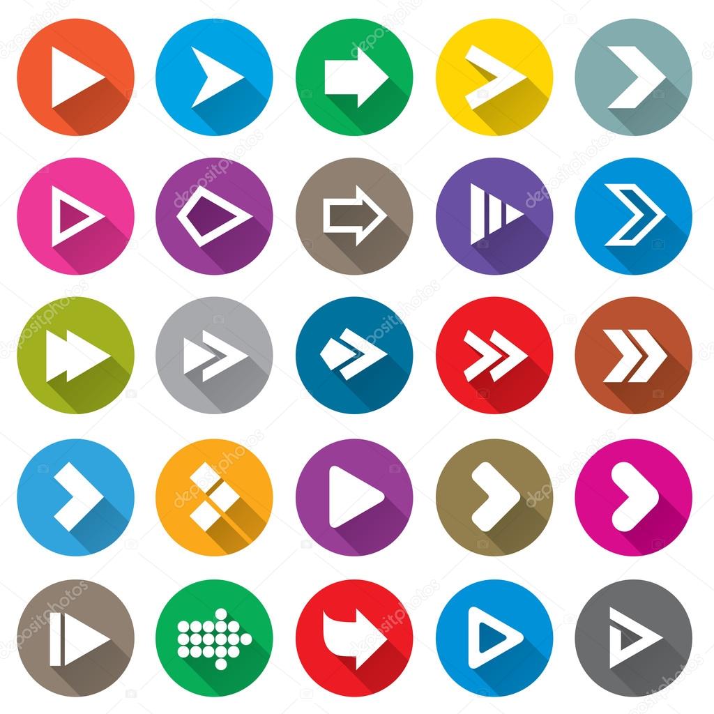 Arrow sign icon set. Simple circle shape buttons.