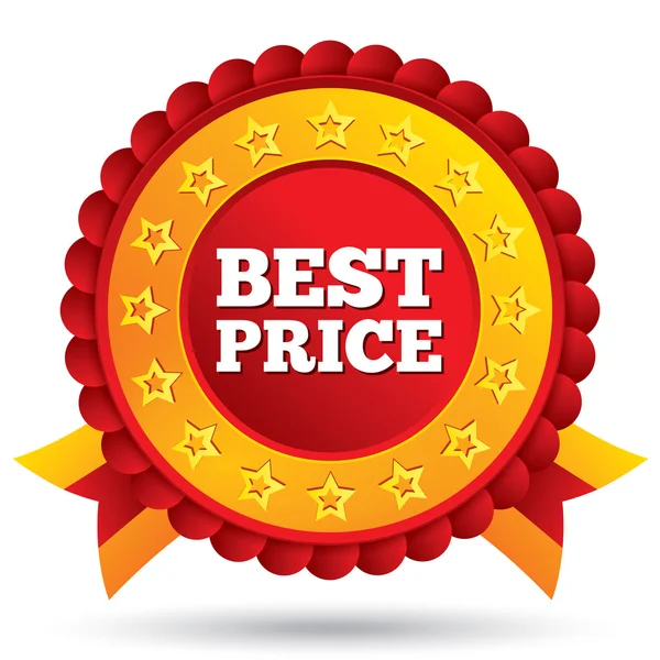 Melhor preço rótulo vermelho com estrelas e fitas — Fotografia de Stock