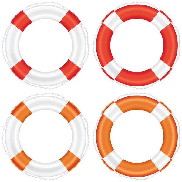 Colorful lifebuoy set with stripes and rope. — Stock Photo, Image