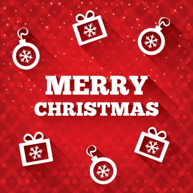 düz simgeleri ile neşeli Noel tebrik kartı.