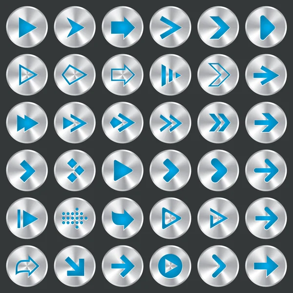 Conjunto de ícone de sinal de seta. Botões metálicos. Aplicativo . —  Vetores de Stock