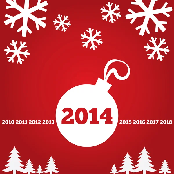 Neujahrsgrußkarte mit flachen Symbolen, 2014 — Stockvektor
