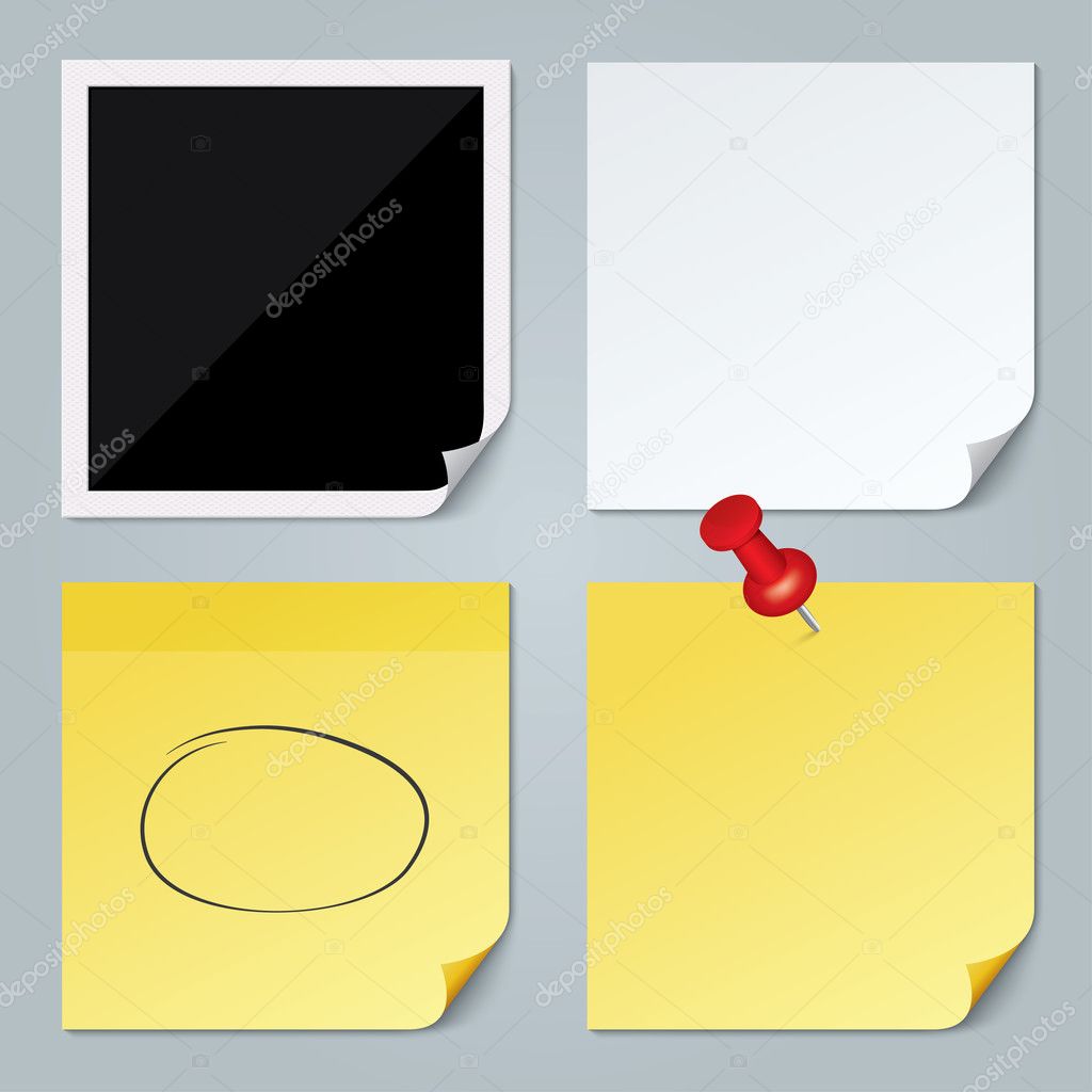 Photo frame, white paper, yellow stick note set.