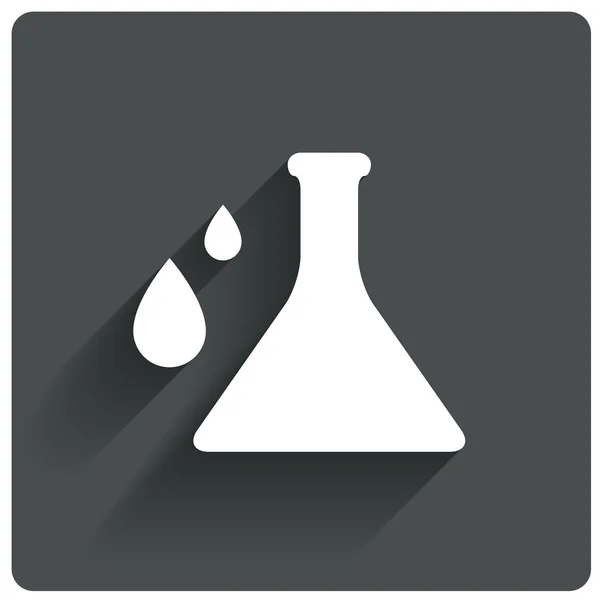 Icono de química. Bombilla de vidrio de laboratorio con gotas — Vector de stock