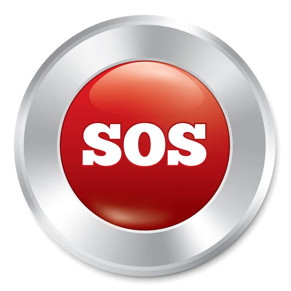 SOS tlačítko. Kovové ikona na bílém pozadí. — Stockový vektor