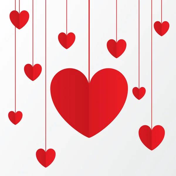Tarjeta de San Valentín de corazones de papel rojo en blanco . — Vector de stock
