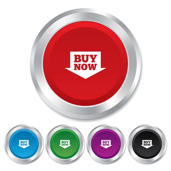 Comprar ahora signo icono. botón de flecha de compra en línea . — Vector de stock