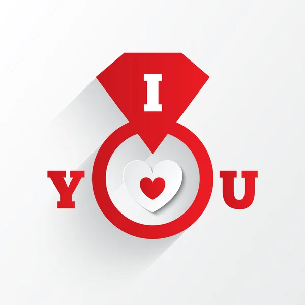 Engagement ring. I love you sign. Red paper heart — Stock Vector