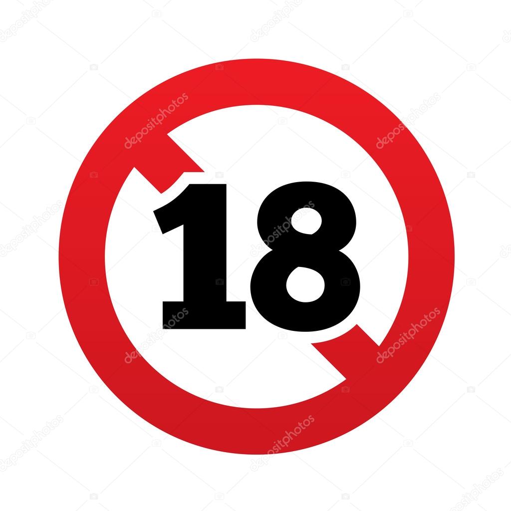 No 18 years old sign. Adults content icon.