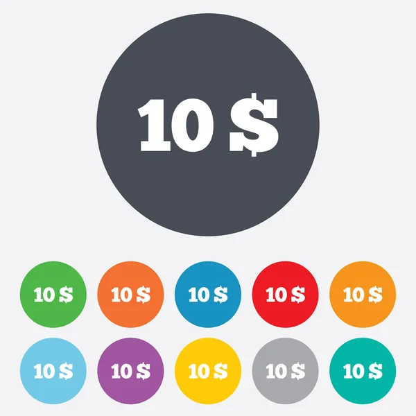 Icône de signe de 10 dollars. symbole de devise USD . — Image vectorielle