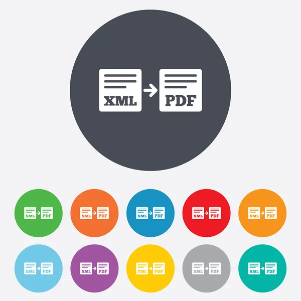 Export XML to PDF icon. File document symbol. — Stock Vector
