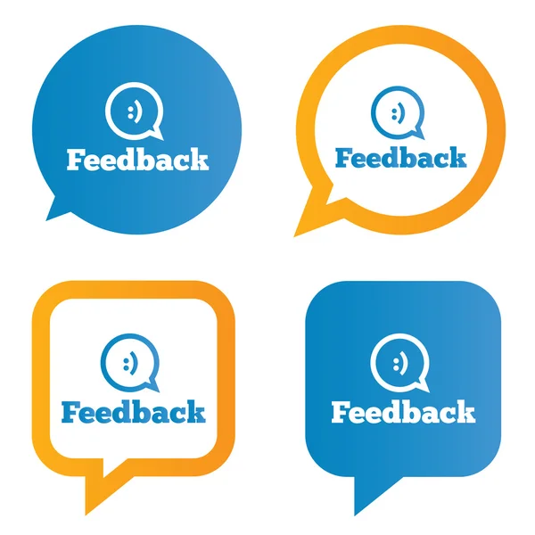 Feedback fala bolhas com sorriso . —  Vetores de Stock