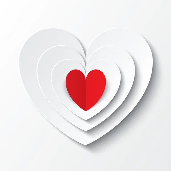 Tarjeta de San Valentín de corazón de papel rojo en blanco . — Vector de stock