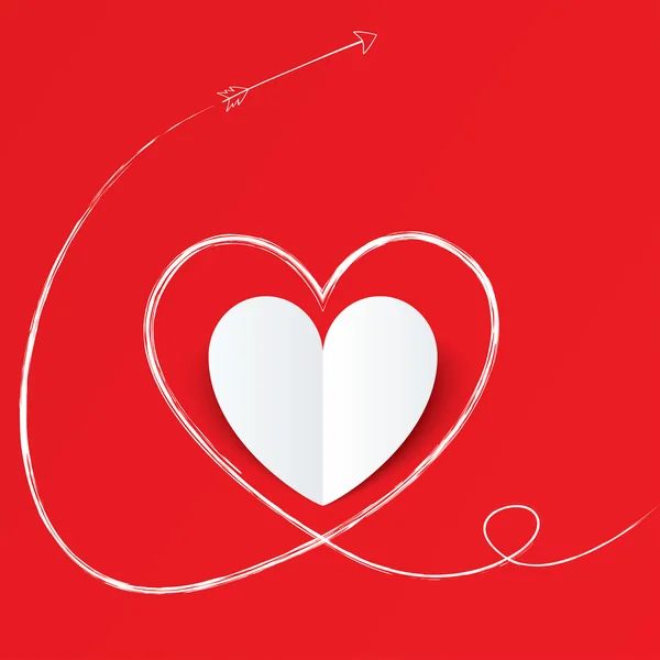 Corazón de papel blanco con trayectoria de flecha. Día de San Valentín . — Archivo Imágenes Vectoriales