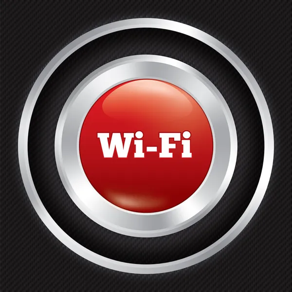 Pulsante Wi-Fi. Icona wifi metallica su fibra di carbonio — Vettoriale Stock