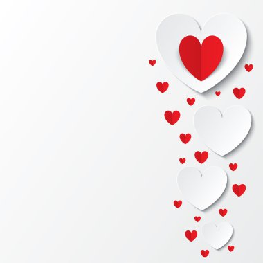 beyaz üzerine kırmızı kağıt kalpler Sevgililer günü kartı