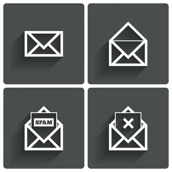 E-post ikoner. e-post spam symbol. ta bort brev. — Stockfoto