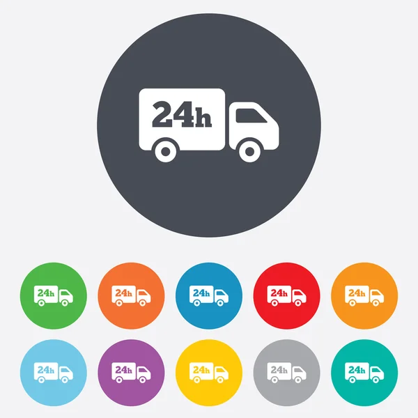 Service de livraison 24 heures. Cargo camion symbole . — Image vectorielle