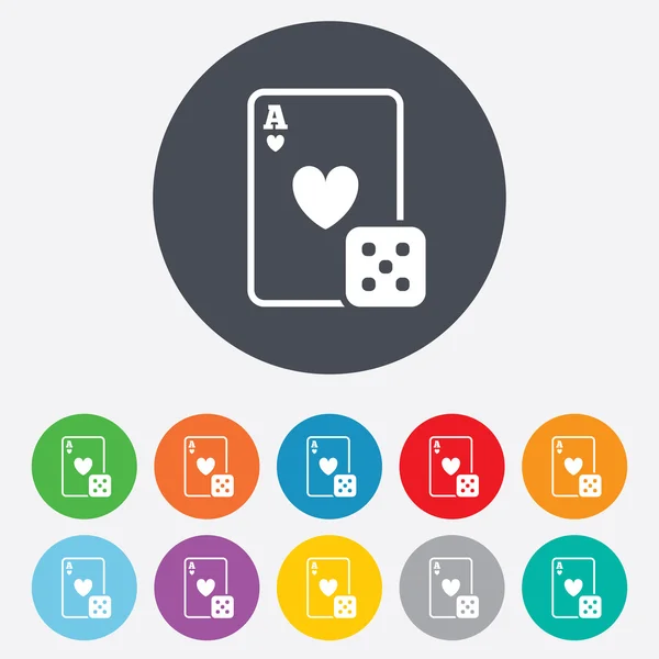 Εικονίδιο με το σήμα Casino. παιγνιόχαρτο με ζάρια σύμβολο — Διανυσματικό Αρχείο