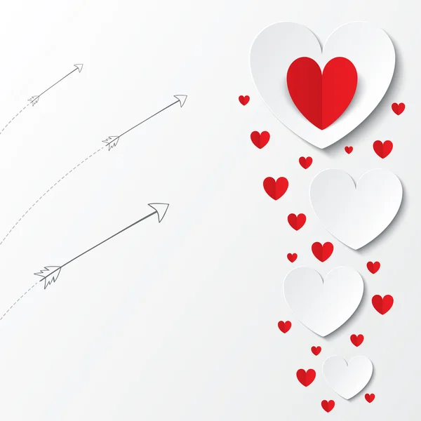 矢印の付いた赤い紙の心バレンタインデー カード — ストックベクタ