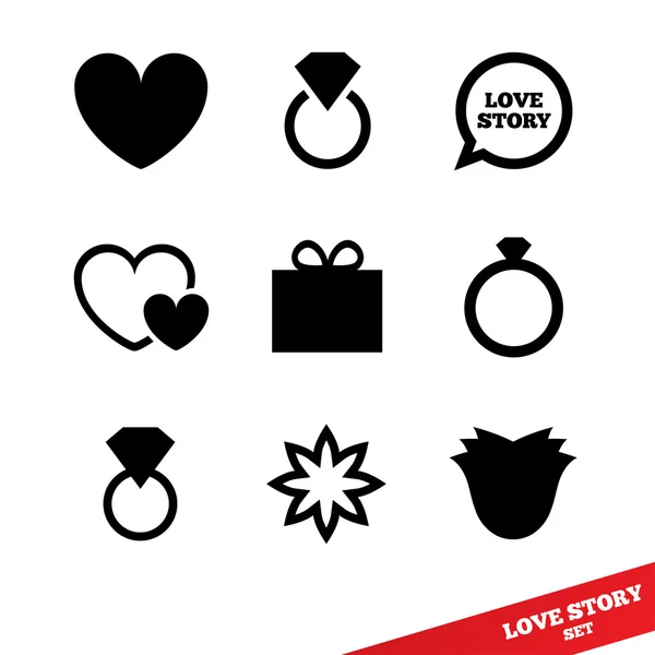 Icono plano de historia de amor. Día de la boda. Día de San Valentín . — Vector de stock