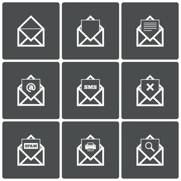 Ikony poczty. poczta Szukaj symbolu. drukowanie. spam. — Wektor stockowy