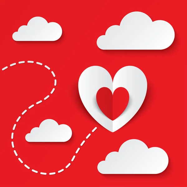 Kırmızı kağıt kalp Sevgililer günü kartı. kalbine giden yol — Stok Vektör