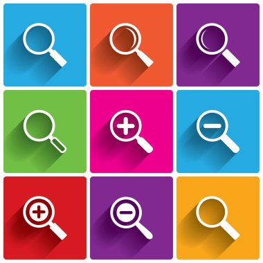 Zoom simgeler. Arama sembolleri. Büyüteç cam.