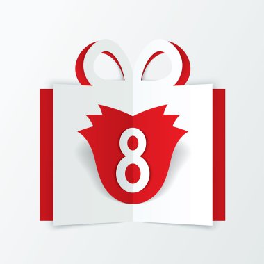 Kırmızı kağıt hediye kutusunda yükseldi. 8 Mart kadınlar günü.