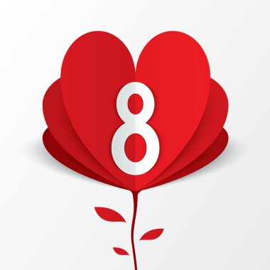 8 Mart kırmızı kağıt kalp çiçek kadınlar'ın günü